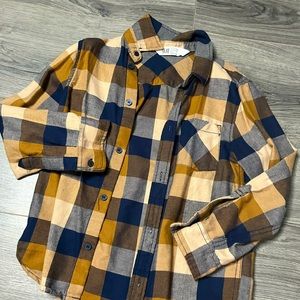 Boys Button Down Flannel | Blue and Brownish Yellow